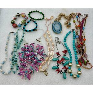 Gemstone Crystal Glass Shell Pearl Jewelry Vintage Lot-19